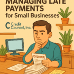 Small business owner reviewing overdue invoices at a desk.