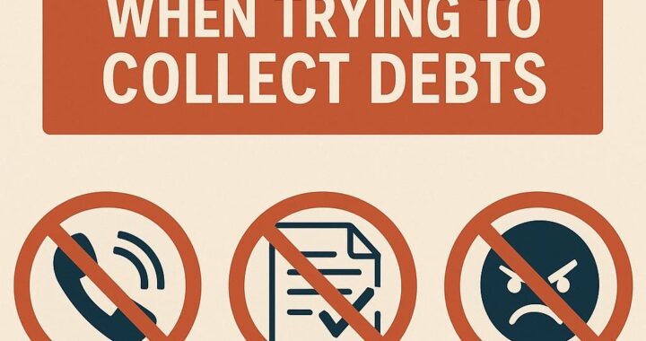 Illustration of a businessperson holding a debt notice while the recipient refuses payment.