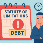 Cartoon-style illustration of a calendar and legal documents symbolizing the statute of limitations on debt